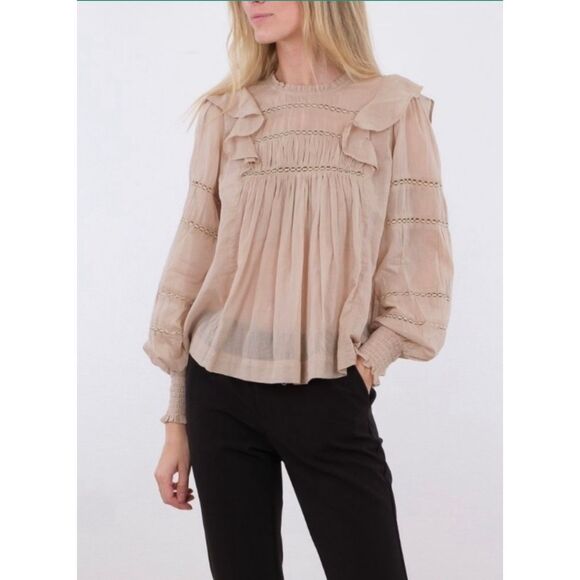 Neo Noir Tops - NEO NOIR Aurika S Voile Blouse Ruffle Cotton Long Sleeve Womens Size US 4 EUC 34